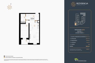 Rzut - Mieszkanie na sprzedaż 2 pokoje o powierzchni 48,44 m² - numer B.204 w Rezydencja Śródmiejska