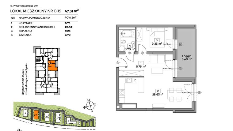 Rzut - Mieszkanie na sprzedaż 2 pokoje o powierzchni 47,31 m² - numer B.19 w Och!Widzew