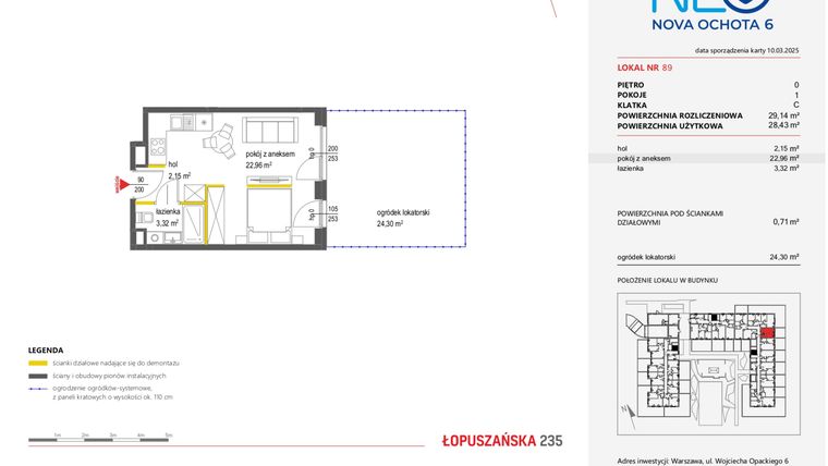 Rzut - Mieszkanie na sprzedaż 1 pokój o powierzchni 29,14 m² - numer 89 w Neo Nova Ochota 6