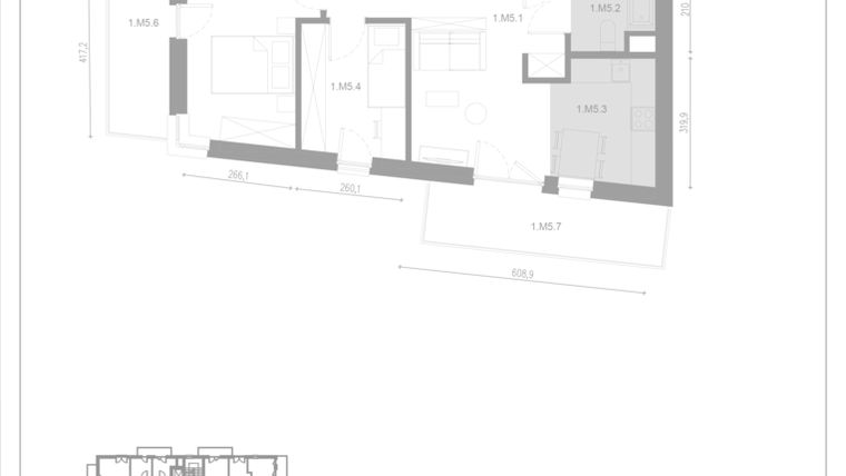 Rzut - Mieszkanie na sprzedaż 3 pokoje o powierzchni 53,27 m² - numer M5 w Apartamenty Casa Sole