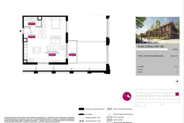 Rzut - Mieszkanie na sprzedaż 1 pokój o powierzchni 53,88 m² - numer 108 w Fuzja Mieszkania Loftowe