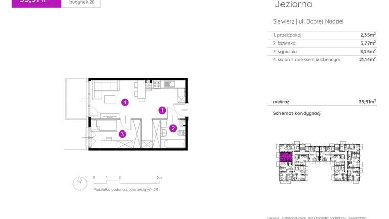 Rzut - Mieszkanie na sprzedaż 2 pokoje o powierzchni 35,51 m² - numer 28.A.2.6 w Murapol Siewierz Jeziorna bud. 27 i 28
