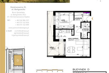Rzut - Mieszkanie na sprzedaż 2 pokoje o powierzchni 46,26 m² - numer D.3.1 w Panorama Bańgów Etap II
