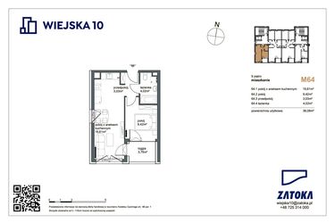 Rzut - Mieszkanie na sprzedaż 2 pokoje o powierzchni 36,08 m² - numer M64 w Wiejska 10