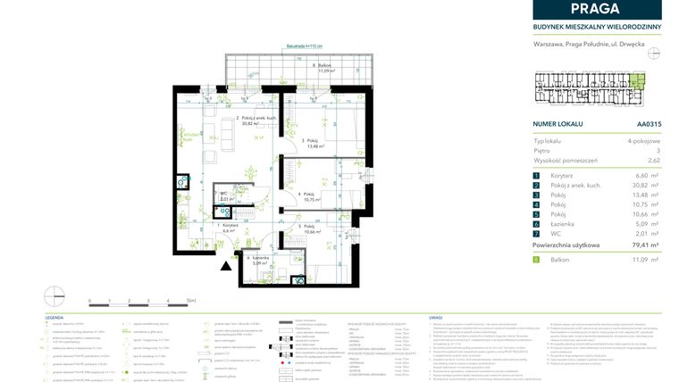 Rzut - Mieszkanie na sprzedaż 4 pokoje o powierzchni 79,41 m² - numer AA0315 w Neo Praga