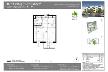 Rzut - Mieszkanie na sprzedaż 2 pokoje o powierzchni 39,72 m² - numer 1C.15 w Zielone Zamienie XI
