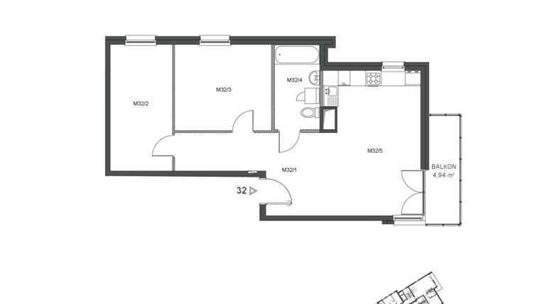 Rzut - Mieszkanie na sprzedaż 3 pokoje o powierzchni 62,71 m² - numer 32 w Wzgórze Krzemionki II