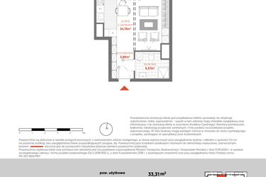 Rzut - Mieszkanie na sprzedaż 1 pokój o powierzchni 33,31 m² - numer F.07.08 w Pierwsza Dzielnica - etap III