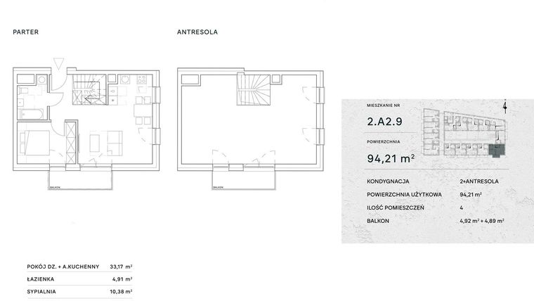 Rzut - Mieszkanie na sprzedaż 3 pokoje o powierzchni 94,21 m² - numer 2.A2.9 w Żernicka Park