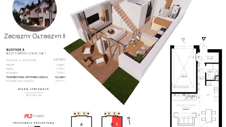 Rzut - Dom na sprzedaż 5 pokoi o powierzchni 126,24 m² - numer B1 w Zaciszny Ołtaszyn II