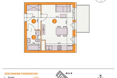 Rzut - Mieszkanie na sprzedaż 1 pokój o powierzchni 28,06 m² - numer BIII/B15 w Osiedle Bocianie Gniazdo 2