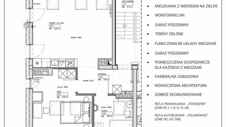 Rzut - Mieszkanie na sprzedaż 2 pokoje o powierzchni 47,9 m² - numer 234/9 w Kamieńskiego 232
