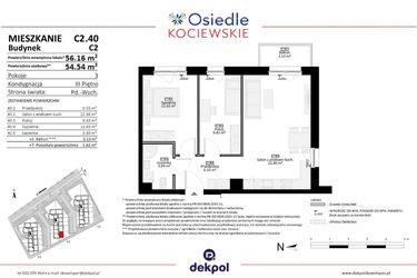 Rzut - Mieszkanie na sprzedaż 3 pokoje o powierzchni 54,54 m² - numer C2.40 w Osiedle Kociewskie etap III