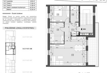 Rzut - Mieszkanie na sprzedaż 3 pokoje o powierzchni 69,15 m² - numer GB2 w Wzgórze Zelwerowicza
