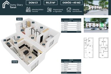Rzut - Dom na sprzedaż 5 pokoi o powierzchni 90,21 m² - numer C1 w Domy Stary Toruń