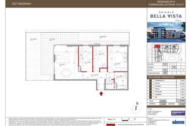 Rzut - Mieszkanie na sprzedaż 3 pokoje o powierzchni 70,03 m² - numer 1.33 w Bella Vista Etap IV