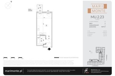 Rzut - Mieszkanie na sprzedaż 1 pokój o powierzchni 30,57 m² - numer MU.2.23 w Marimonte - apartamenty inwestycyjne