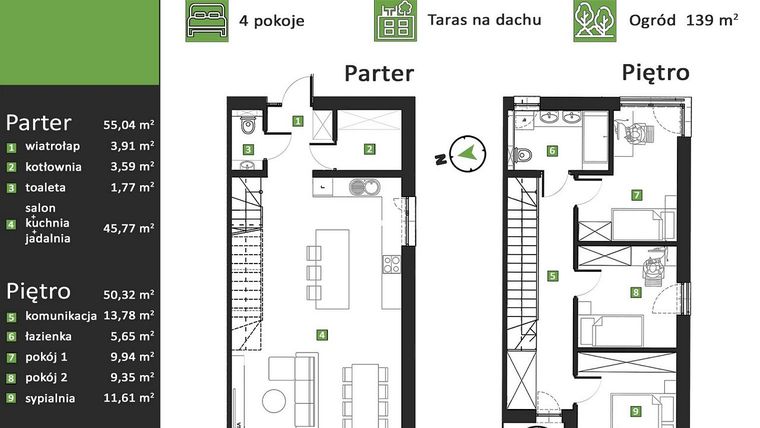 Rzut - Dom na sprzedaż 4 pokoje o powierzchni 105,36 m² - numer M3.B w Zielona Polana 3