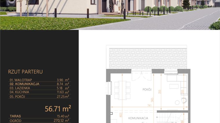 Rzut - Dom na sprzedaż 4 pokoje o powierzchni 101,85 m² - numer E1 w Oaza Tyniecka