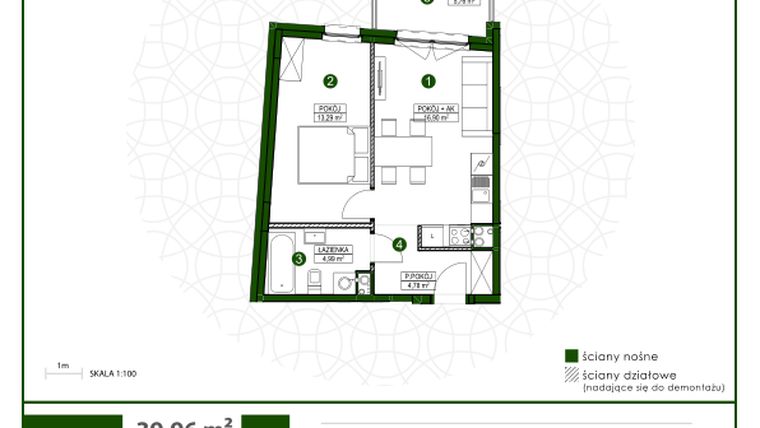 Rzut - Mieszkanie na sprzedaż 2 pokoje o powierzchni 40,11 m² - numer 20 w Moja Wiązowa