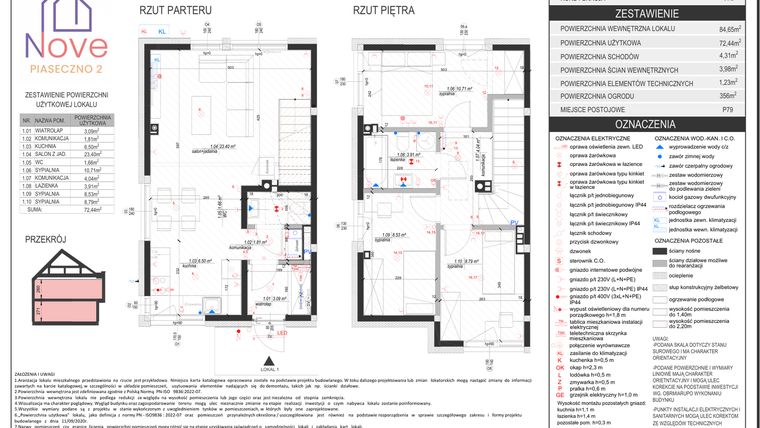 Rzut - Dom na sprzedaż 4 pokoje o powierzchni 84,65 m² - numer F2.1 w Nove Piaseczno 2 etap F