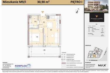 Rzut - Mieszkanie na sprzedaż 2 pokoje o powierzchni 30,87 m² - numer M9 w Przystań na Klifie