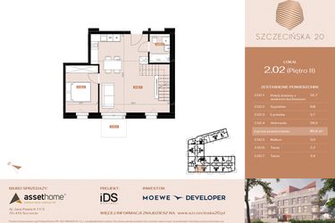 Rzut - Mieszkanie na sprzedaż 2 pokoje o powierzchni 85 m² - numer 202 w Szczecińska 20