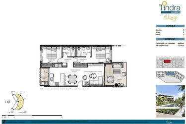 Rzut - Mieszkanie na sprzedaż 2 pokoje o powierzchni 84 m² - numer 2G w Tindra Homes el Lago