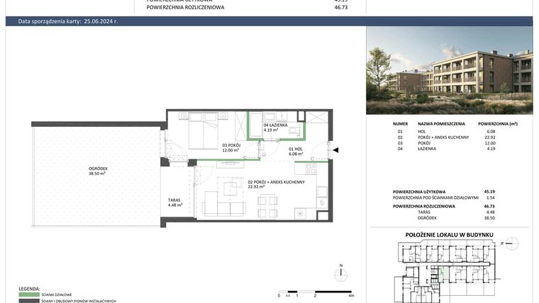 Rzut - Mieszkanie na sprzedaż 2 pokoje o powierzchni 46,73 m² - numer A-11 w Hillence