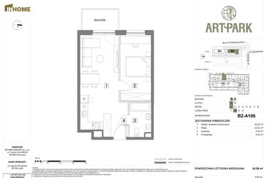 Rzut - Mieszkanie na sprzedaż 2 pokoje o powierzchni 42,58 m² - numer B.2.A106 w Inhome Osiedle ArtPark etap I
