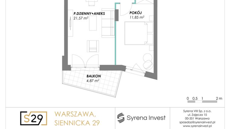 Rzut - Mieszkanie na sprzedaż 2 pokoje o powierzchni 42,66 m² - numer 37 w Siennicka 29