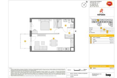 Rzut - Mieszkanie na sprzedaż 2 pokoje o powierzchni 41,08 m² - numer A.98 w Osiedle Rapsodia