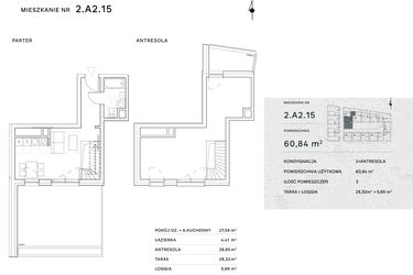 Rzut - Mieszkanie na sprzedaż 2 pokoje o powierzchni 60,84 m² - numer 2.A2.15 w Żernicka Park