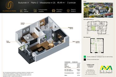 Rzut - Mieszkanie na sprzedaż 2 pokoje o powierzchni 48,48 m² - numer M25 w Oleśnica Park
