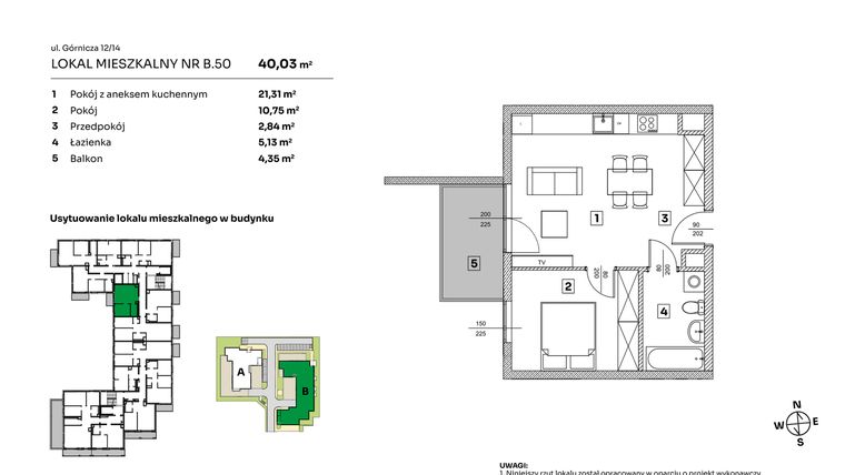 Rzut - Mieszkanie na sprzedaż 2 pokoje o powierzchni 40,03 m² - numer B.50 w Parkove Love