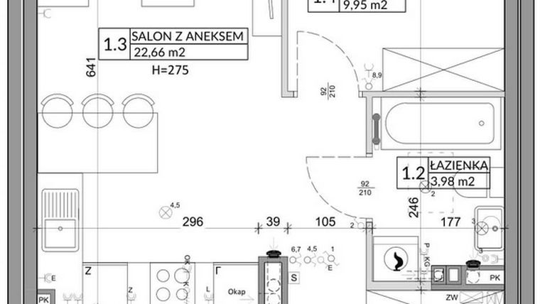 Rzut - Mieszkanie na sprzedaż 3 pokoje o powierzchni 56,89 m² - numer 87B w Osiedle Młodych etap VI