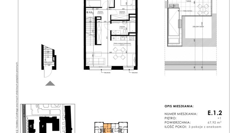 Rzut - Mieszkanie na sprzedaż 3 pokoje o powierzchni 62,5 m² - numer E.1.2 w Nowy Folwark