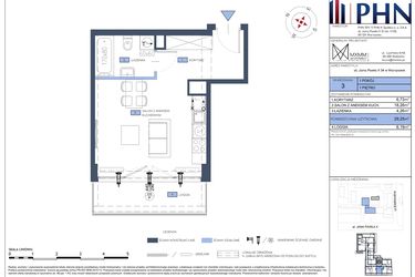 Rzut - Mieszkanie na sprzedaż 1 pokój o powierzchni 29,25 m² - numer 3 w Apartamenty Jana Pawła 34
