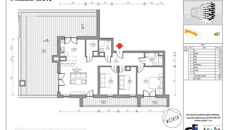 Rzut - Mieszkanie na sprzedaż 4 pokoje o powierzchni 93,91 m² - numer MC40 w Hynka