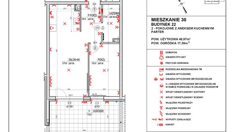 Rzut - Mieszkanie na sprzedaż 2 pokoje o powierzchni 48,97 m² - numer 22_30 w Osiedle 4 Pory Roku - Etap VIII