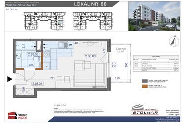 Rzut - Mieszkanie na sprzedaż 1 pokój o powierzchni 27,36 m² - numer 88 w Osiedle Zycha