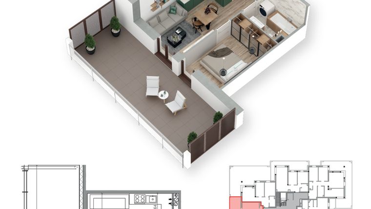 Rzut - Mieszkanie na sprzedaż 2 pokoje o powierzchni 30,8 m² - numer 2 w Villa Park - Etap III