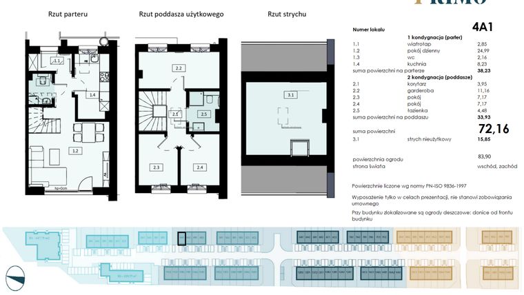 Rzut - Mieszkanie na sprzedaż 4 pokoje o powierzchni 72,16 m² - numer 4A1 w Osiedle Primo