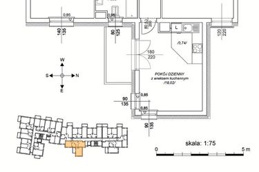 Rzut - Mieszkanie na sprzedaż 3 pokoje o powierzchni 55,56 m² - numer M22 w Osiedle Mała Dziesiąta etap II