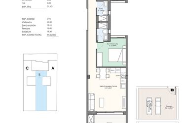 Rzut - Mieszkanie na sprzedaż 2 pokoje o powierzchni 113 m² - numer 5-5B w Apartamenty w Torrevieja - 97791076
