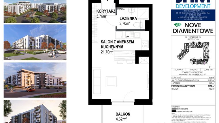 Rzut - Mieszkanie na sprzedaż 1 pokój o powierzchni 29,16 m² - numer 145 w Nove Diamentowe