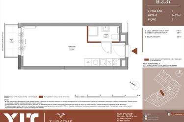 Rzut - Mieszkanie na sprzedaż 1 pokój o powierzchni 24,9 m² - numer B.3.37 w Żurawie - etap II