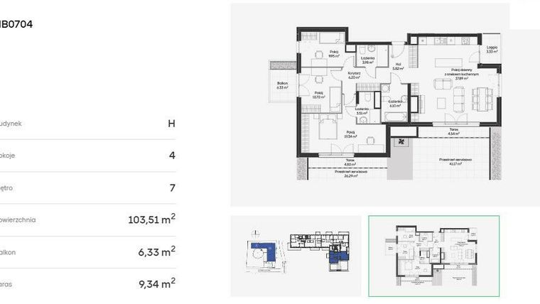 Rzut - Mieszkanie na sprzedaż 4 pokoje o powierzchni 103,51 m² - numer HB0704 w Holm House 5