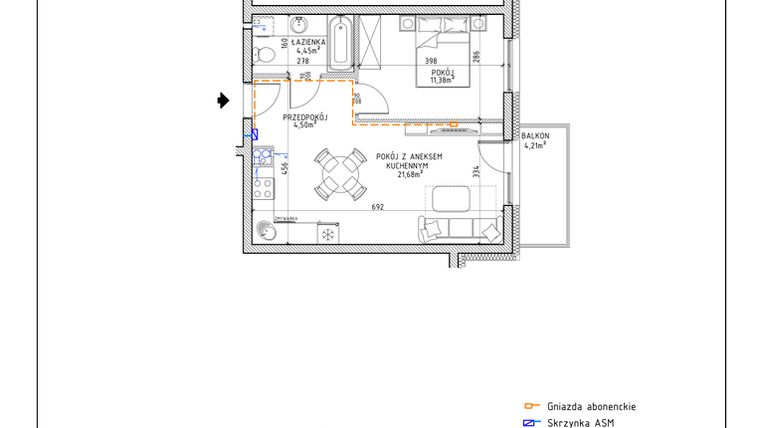 Rzut - Mieszkanie na sprzedaż 2 pokoje o powierzchni 42,01 m² - numer 3 w Osiedle OdNowa K5