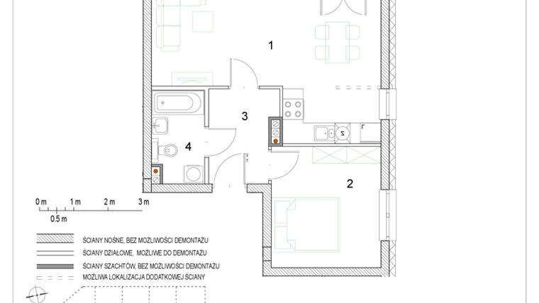 Rzut - Mieszkanie na sprzedaż 2 pokoje o powierzchni 43,85 m² - numer F1/P0/6 w Osiedle Jodłowa bud. F